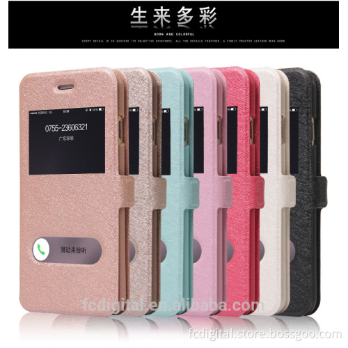 QWD factory price premium touch screen rotating view window color leather flip phone case for iphone6 plus